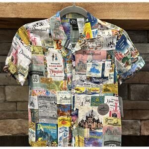 Kids DISNEYLAND 100 Years AOP Short Sleeve Button Up Shirt Size 9/10 NWT *B4